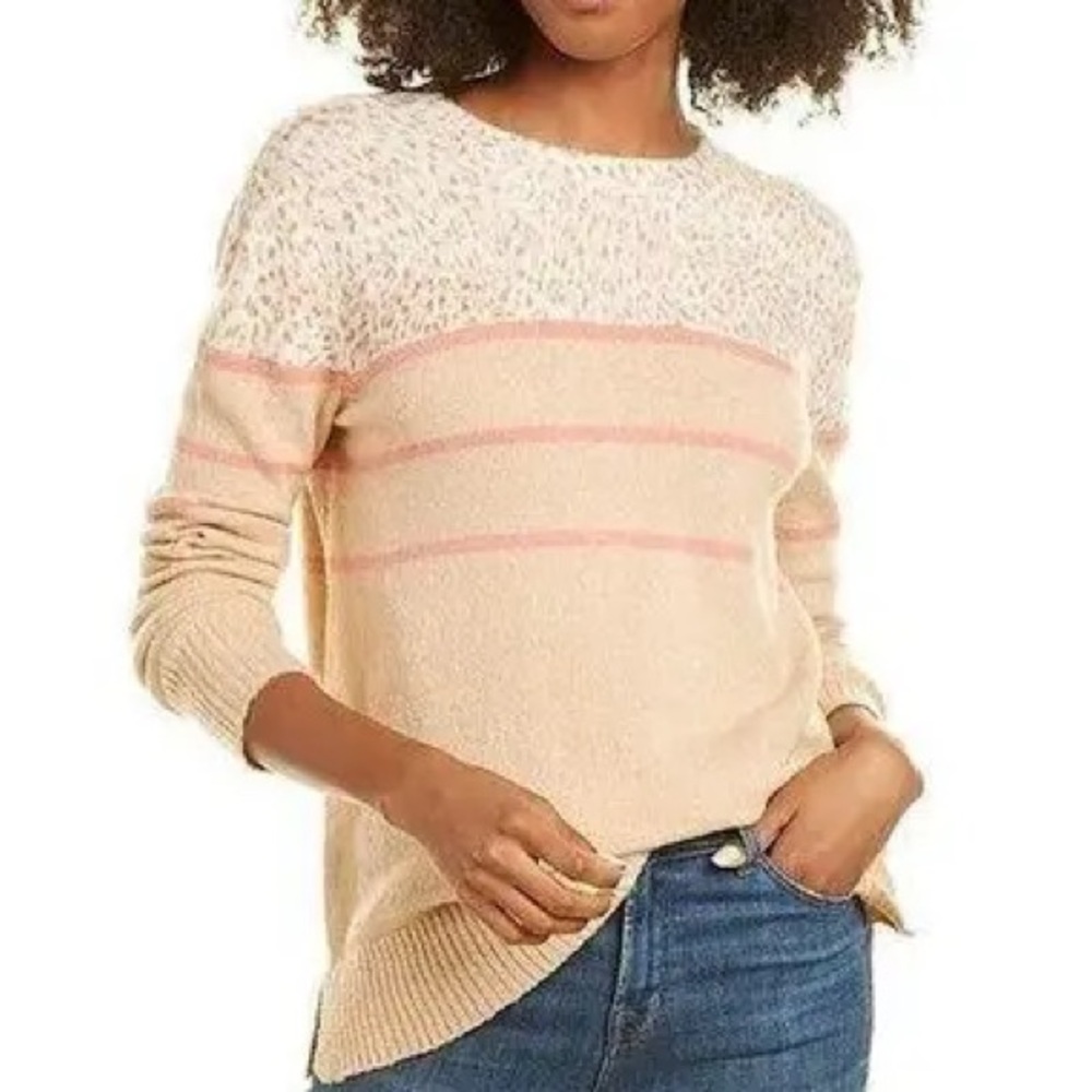 beachlunchlounge Paola Oatmeal Leopard Print Stripe Block Pullover Sweater